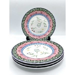 Set Of 4 Fitz and Floyd Gypsy Chicks Salad Plates 8 1/2" Diameter Field Flowers